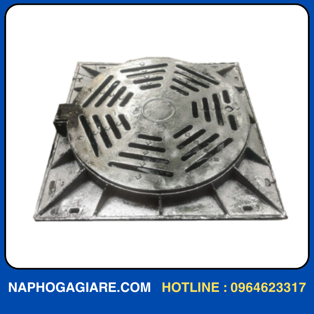 Nắp hố ga gang có khe thoát nước khung âm nắp tròn